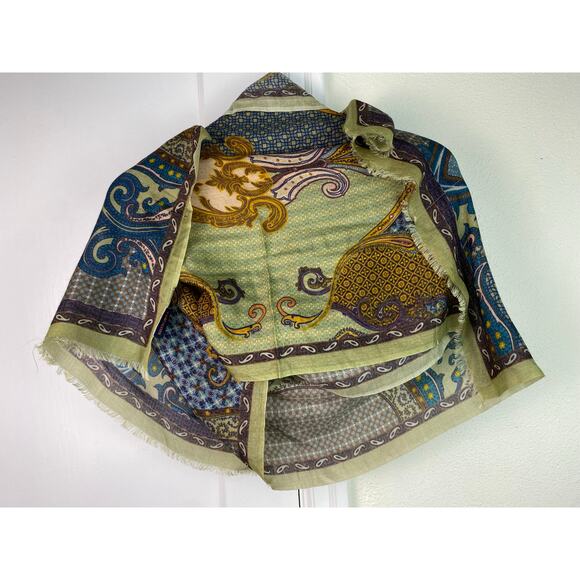 Shingora Women's Green Paisley Fringed Wool Silk Blend Rectangular Boho Scarf - Picture 3 of 6